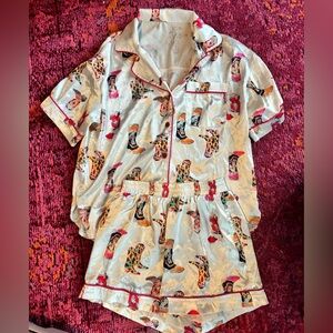 Colorful Boot Print Satin Pajama Set